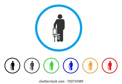 Broken Leg Patient rounded icon. Style is a flat broken leg patient grey symbol inside light blue circle with black, gray, green, blue, red, orange color versions.