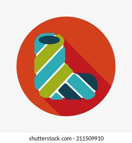broken leg plaster flat icon with long shadow