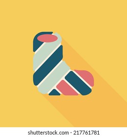 broken leg plaster flat icon with long shadow
