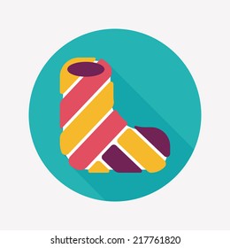 broken leg plaster flat icon with long shadow