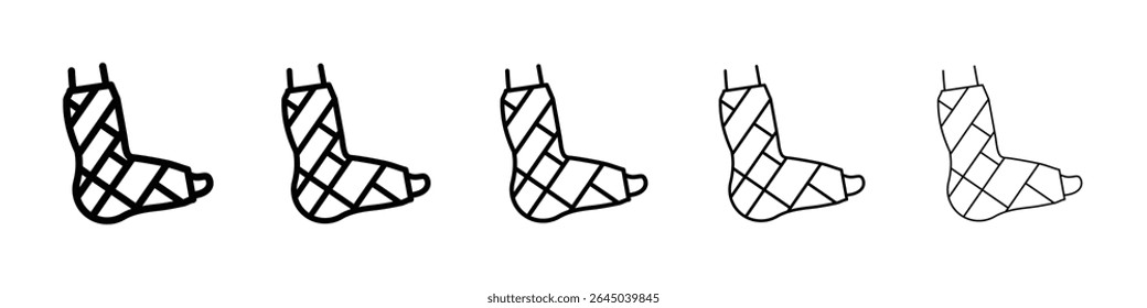 Pierna rota en un icono de yeso lleno de concepto de signo plano para el Diseño web.