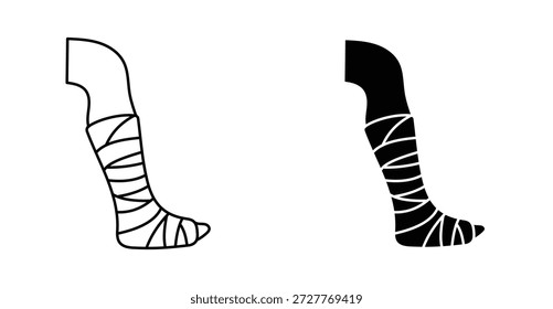 Pierna rota en un Diseño gráfico de yeso. Ilustraciones de icono de Vector