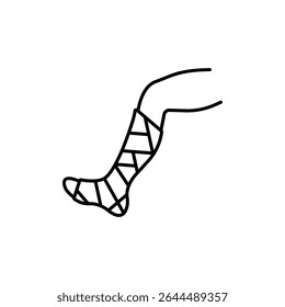 Broken leg in a plaster icon outline set sign