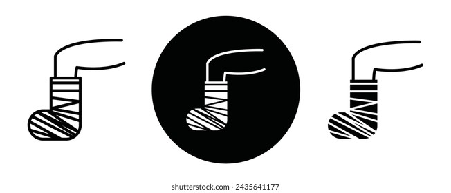 Broken leg in a plaster outline icon collection or set. Broken leg in a plaster Thin vector line art