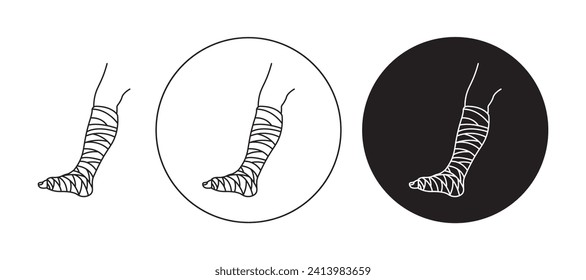 Broken Leg in a Plaster Vector Illustration Set. Person foot injury gypsum bandage sign suitable for apps and websites UI design style.