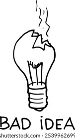 Broken light bulb bad idea vector illustration 