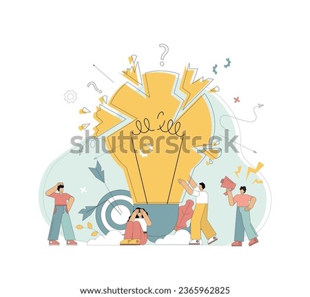 Broken light bulb. Bankruptcy. Unprofitable business. Competition. Bad business idea. Vector illustration on white background