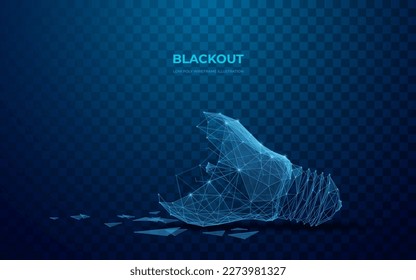 Broken Light Bulb. Blackout or burnout concept. Abstract digital technology illustration. Vector image in polygons, lines and shapes.