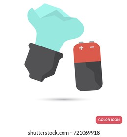 Broken light bulb and finger battery for garbage color flat icon