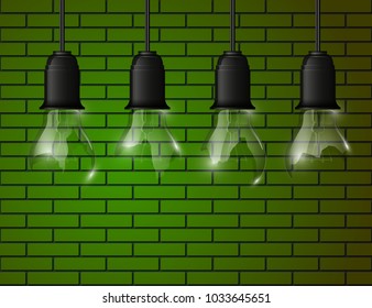 Broken light bulb illuminated, realistic vector illustration. stylish fractured light bulb conceptual digital idea design background, exploded light bulb banner