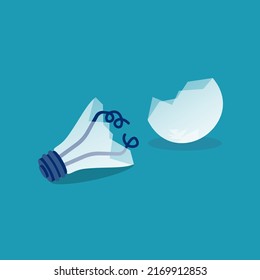 Broken light bulb, isolated on background. Cracked glass. Break lightbulb. Vector illustration flat design. Fragile idea. Broken idea.