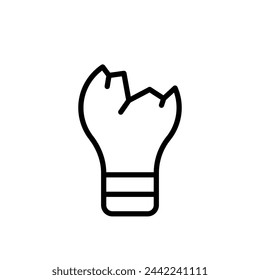 Bombilla rota, icono de línea. Símbolo de bombilla como signo de concepto de idea de fallo. Lámpara de perfil simple. Ilustración de vector