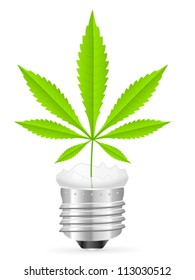 Broken light bulb with marijuana leaf on a white background. Vector illustration.