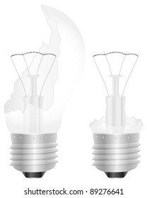 Broken light bulb on a white background. Vector illustration.