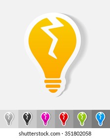 broken light bulb paper sticker with shadow. Vector illustration