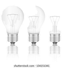 Broken light bulb set on a white background. Vector illustration.