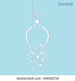 broken light bulb survival concept, isolated vector