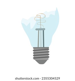 Broken light bulb vector illustration. Idea symbol. Electric lamp, light, inovation, solution, creative thinking, electrictity. Glass waste. Flat design in cartoon style isolated on orange background.