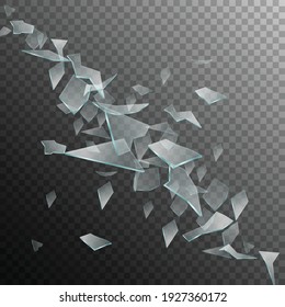 Broken Light Glass Shards, Graphic Texture From Many Sharp Shine Transparent Details In Space. Vector Realistic 3d Isolated Illustration.