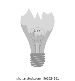 Broken lightbulb icon on white background. Monochrome illustration.