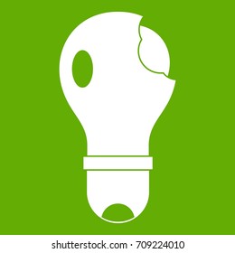 Broken lightbulb icon white isolated on green background. Vector illustration