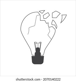 broken lightbulb no light, cracked glass. Stock vector illustration isolated on white background.