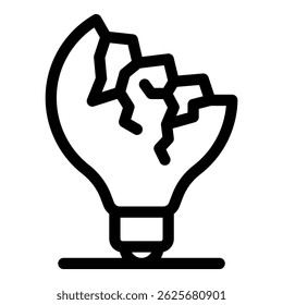 Broken lightbulb represents a sudden halt in the flow of new ideas and creative thinking