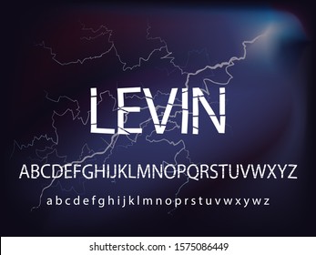 Broken lightning alphabet font. Typography broken design for game fonts with storm strike lightning thunderbolt background. vector illustration