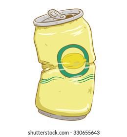 Broken Lime Can Soft Drink With Color And Doodle Or Sketchy Style