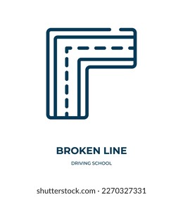 Broken line icon. Linear vector illustration from driving school collection. Outline broken line icon vector. Thin line symbol for use on web and mobile apps, logo, print media.