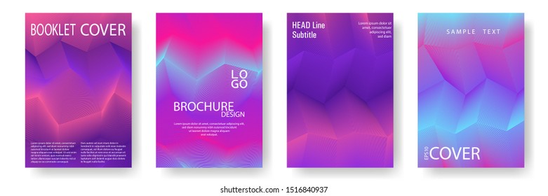 Broken lines gradient report cover templates vector set. Blue pink violet gradient texture cover page layout templates set. Brochures graphic design, business booklet pages corporate layouts.