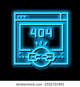broken link 404 error neon light sign vector. broken link 404 error illustration