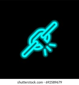 Broken link blue glowing neon ui ux icon. Glowing sign logo vector