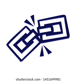 Broken Link. Hand Drawn Icon with Blue Ballpoint Pen Style.