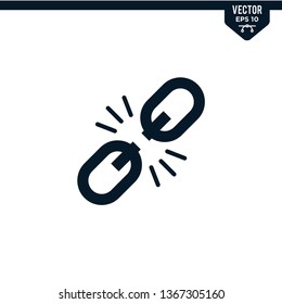 Broken link icon collection in glyph style, solid color vector
