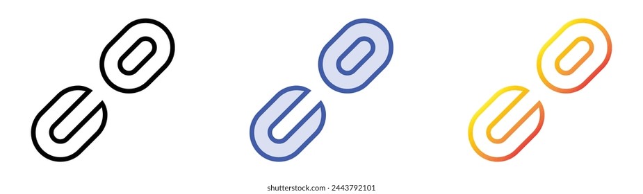 icono de vínculo roto. Diseño de estilo de relleno lineal, azul y degradado aislado sobre fondo blanco