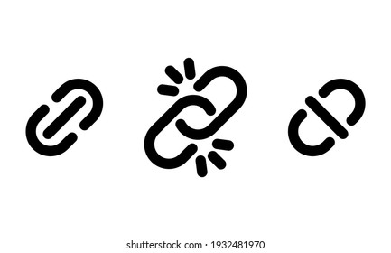 Broken Link Icon Set. Lock And Unlock Chain Symbols. Vector On Isolated White Background. EPS 10