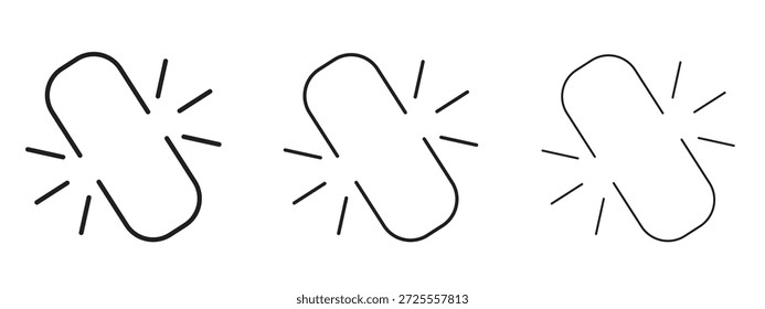 Símbolo de línea delgada del icono del Enlace roto en el fondo blanco, Ilustración vectorial editable del movimiento