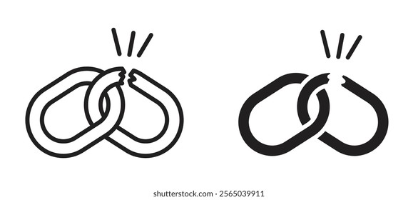 Broken link icons in outline and fill. vector illustration for ui.