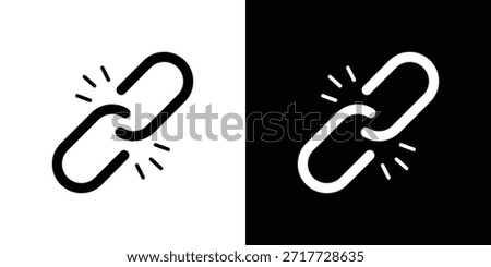 Broken link icons silhouette design. Black and white Glyph Symbol.