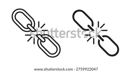 Broken link icons in trendy linear style vector. Vector illustration