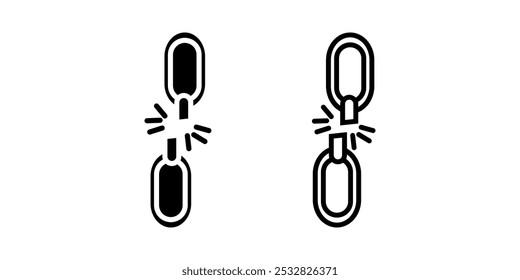 Icono de conjunto de Enlace roto sobre fondo blanco