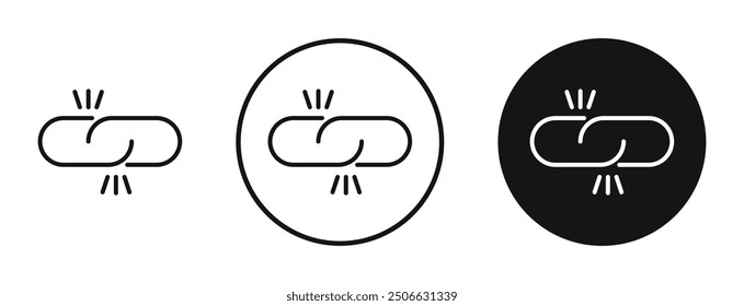 Broken link vector icon in black and blue colors
