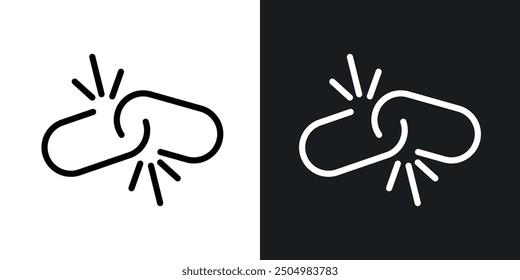 Broken link vector icon set black and white filled and outlined style.