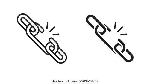 Broken link vector icon in solid and outline style