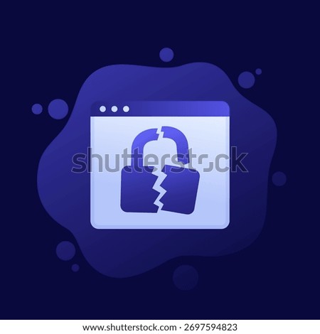 Broken lock icon, security breach vector design