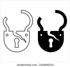 Broken Lock Icon Icon, Torn Security Lock Vector Art Illustration