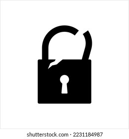 Broken Lock Icon Icon, Torn Security Lock Vector Art Illustration