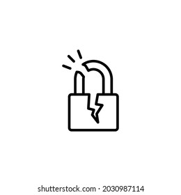 Broken lock line icon. Simple outline style. Unlock, crack, padlock, break, free, chain, code, security, fail, technology concept. Vector design illustration isolated on white background. EPS 10