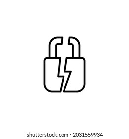 Broken lock line icon. Simple outline style. Unlock, crack, padlock, break, free, chain, code, security, fail, technology concept. Vector design illustration isolated on white background. EPS 10